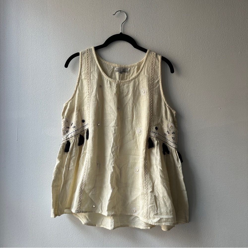 Cost Plus World Market Cream Embroidered Tank Top